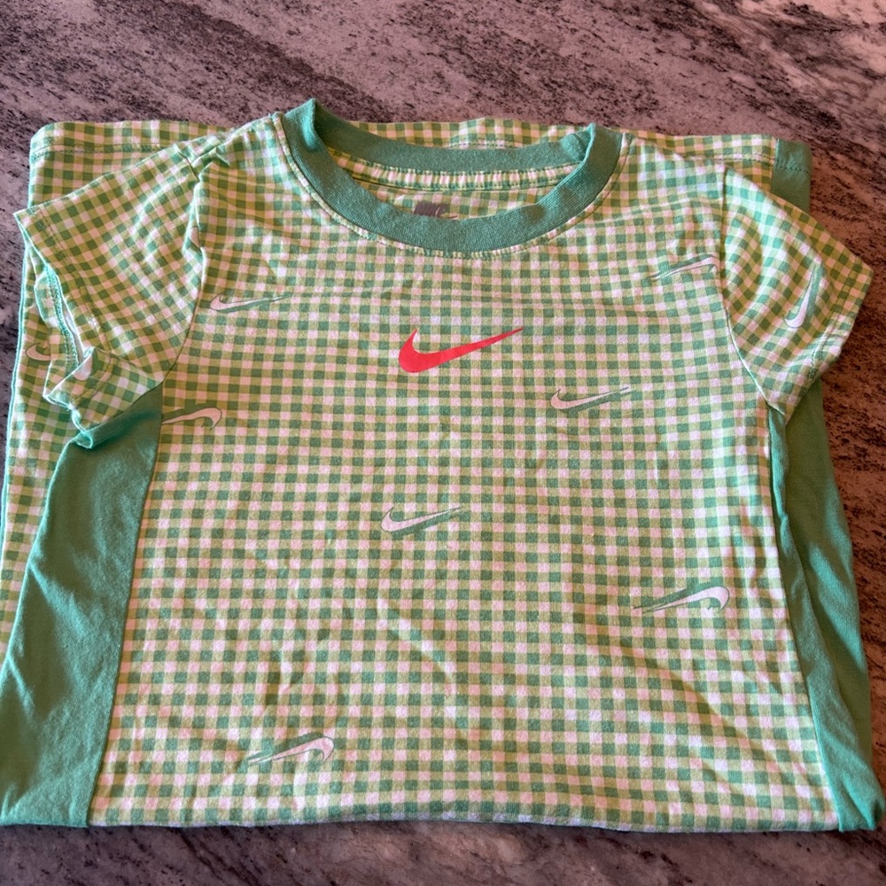 Nike Green and Pink Gingham Short Sleeve T shirt dress